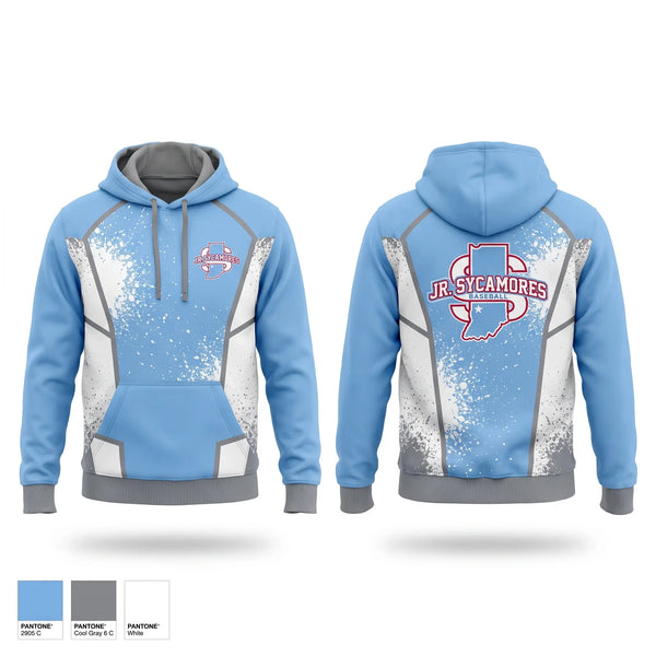 Hoodie, Indiana Jr Sycamores, Baseball, Teamtime, Team time, sublimation, custom sports apparel, team uniforms, spirit wear, spiritwear, sports uniforms, custom shirts, team store, custom team store, fundraiser sports, apparel fundraiser