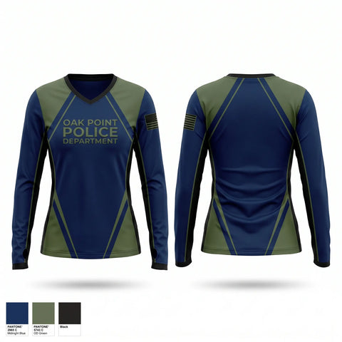 Womens Long Sleeve Vneck Shirt, Oak Point Police DepartmentOak Point Police Department, Police, Teamtime, Team time, sublimation, custom sports apparel, team uniforms, spirit wear, spiritwear, sports uniforms, custom shirts, team store, custom team store, fundraiser sports, apparel fundraiser