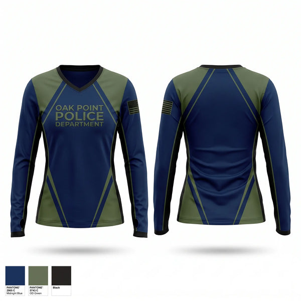 Womens Long Sleeve Vneck Shirt, Oak Point Police DepartmentOak Point Police Department, Police, Teamtime, Team time, sublimation, custom sports apparel, team uniforms, spirit wear, spiritwear, sports uniforms, custom shirts, team store, custom team store, fundraiser sports, apparel fundraiser