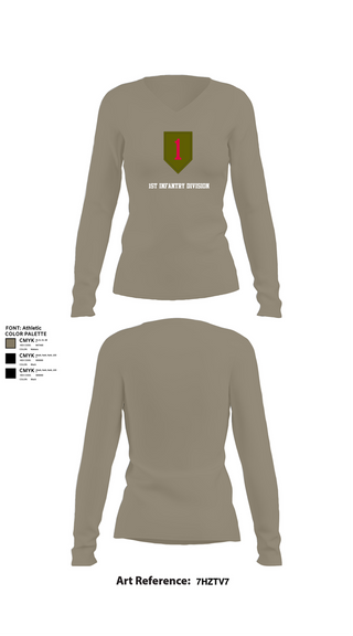 Womens Long Sleeve Vneck Shirt, 1st Infantry Division, Army, Teamtime, Team time, sublimation, custom sports apparel, team uniforms, spirit wear, spiritwear, sports uniforms, custom shirts, team store, custom team store, fundraiser sports, apparel fundraiser