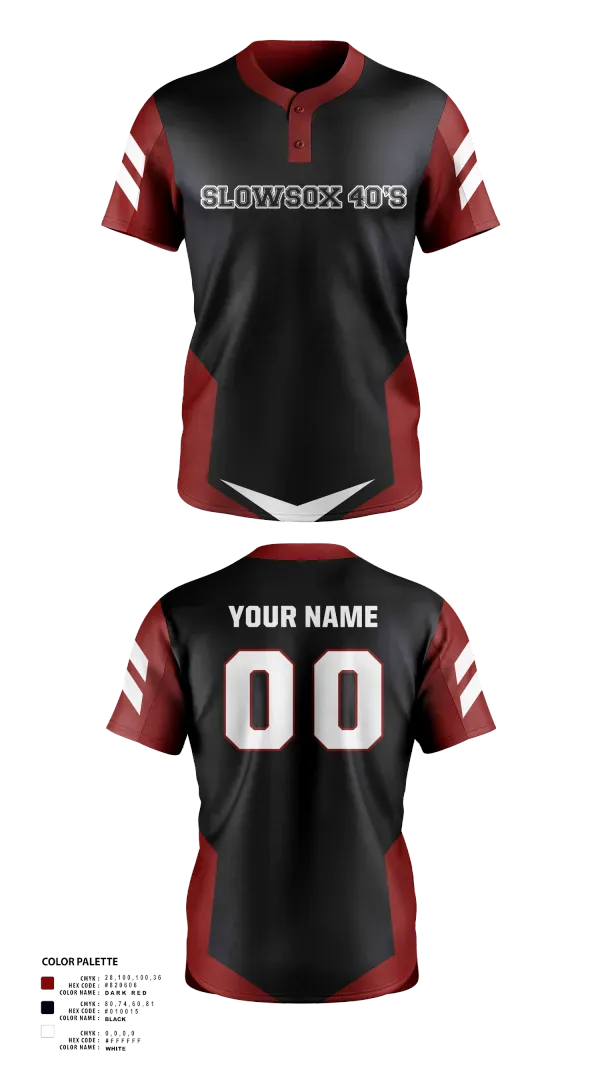Two Button Softball Jersey, Slowsox 40’s, Softball, Teamtime, Team time, sublimation, custom sports apparel, team uniforms, spirit wear, spiritwear, sports uniforms, custom shirts, team store, custom team store, fundraiser sports, apparel fundraiser