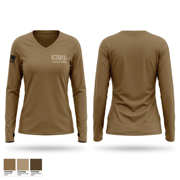 Womens Long Sleeve Vneck Shirt, 630th Transportation, Army, Teamtime, Team time, sublimation, custom sports apparel, team uniforms, spirit wear, spiritwear, sports uniforms, custom shirts, team store, custom team store, fundraiser sports, apparel fundraiser