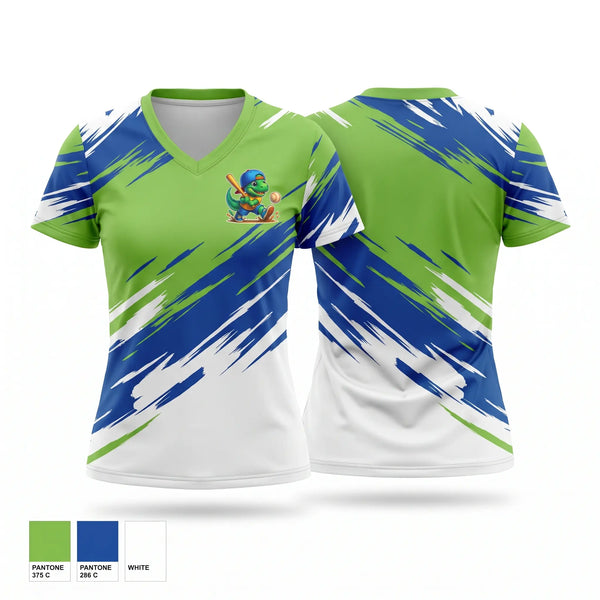 Womens Short Sleeve Vneck Shirt, Dino Sluggers, Baseball, Teamtime, Team time, sublimation, custom sports apparel, team uniforms, spirit wear, spiritwear, sports uniforms, custom shirts, team store, custom team store, fundraiser sports, apparel fundraiser