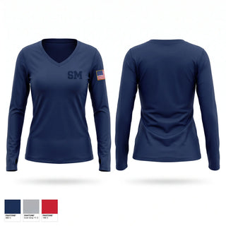 Womens Long Sleeve Vneck Shirt, SM, EMS/EMT, Teamtime, Team time, sublimation, custom sports apparel, team uniforms, spirit wear, spiritwear, sports uniforms, custom shirts, team store, custom team store, fundraiser sports, apparel fundraiser