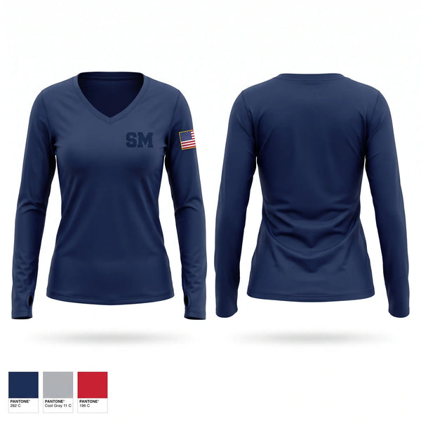 Womens Long Sleeve Vneck Shirt, SM, EMS/EMT, Teamtime, Team time, sublimation, custom sports apparel, team uniforms, spirit wear, spiritwear, sports uniforms, custom shirts, team store, custom team store, fundraiser sports, apparel fundraiser