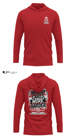Long Sleeve Performance Shirt with hood, King & Iron, , Teamtime, Team time, sublimation, custom sports apparel, team uniforms, spirit wear, spiritwear, sports uniforms, custom shirts, team store, custom team store, fundraiser sports, apparel fundraiser