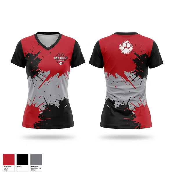 Womens Short Sleeve Vneck Shirt, Oakhills high school, Men's Basketball, Teamtime, Team time, sublimation, custom sports apparel, team uniforms, spirit wear, spiritwear, sports uniforms, custom shirts, team store, custom team store, fundraiser sports, apparel fundraiser