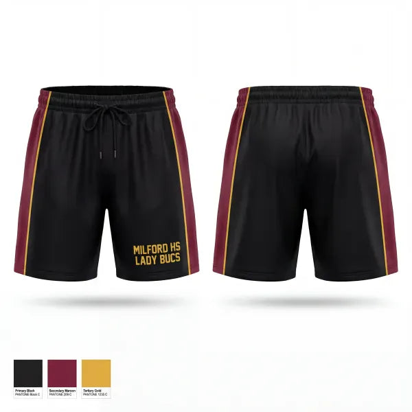 Athletic Shorts With Pockets, Milford hs lady Bucs, Women's Lacrosse, Teamtime, Team time, sublimation, custom sports apparel, team uniforms, spirit wear, spiritwear, sports uniforms, custom shirts, team store, custom team store, fundraiser sports, apparel fundraiser
