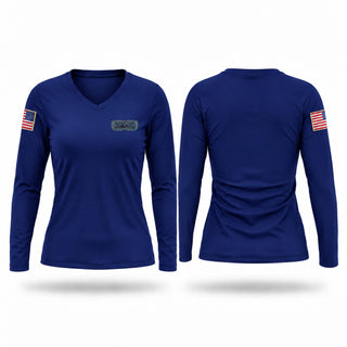 Womens Long Sleeve Vneck Shirt, Amphibious Battle Group, Navy, Teamtime, Team time, sublimation, custom sports apparel, team uniforms, spirit wear, spiritwear, sports uniforms, custom shirts, team store, custom team store, fundraiser sports, apparel fundraiser