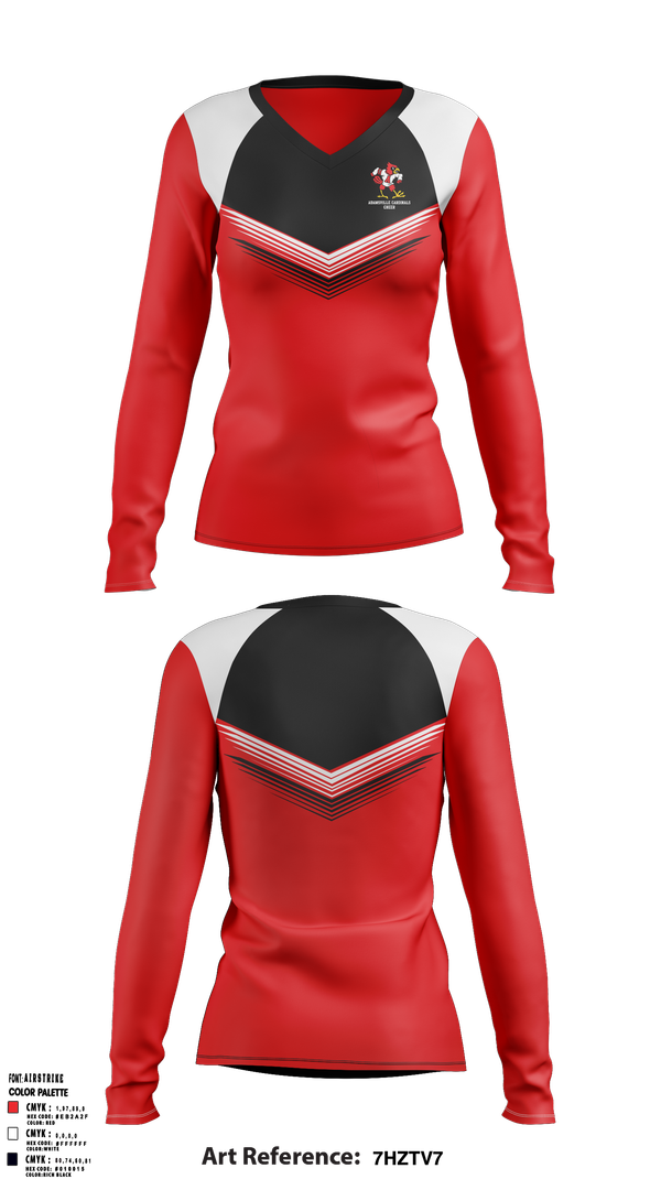 Womens Long Sleeve Vneck Shirt, Adamsville Cardinals Cheer, Cheer, Teamtime, Team time, sublimation, custom sports apparel, team uniforms, spirit wear, spiritwear, sports uniforms, custom shirts, team store, custom team store, fundraiser sports, apparel fundraiser