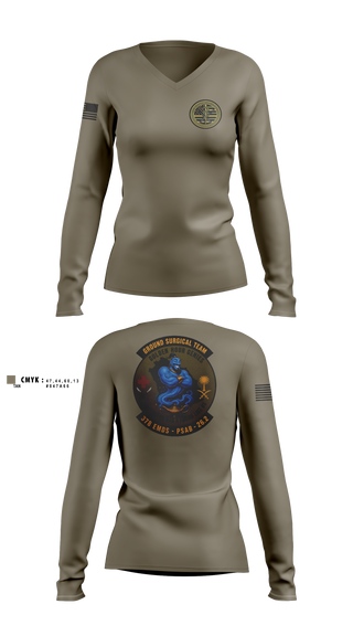 Womens Long Sleeve Vneck Shirt, 111th Ground Surgical Team, Air Force, Teamtime, Team time, sublimation, custom sports apparel, team uniforms, spirit wear, spiritwear, sports uniforms, custom shirts, team store, custom team store, fundraiser sports, apparel fundraiser