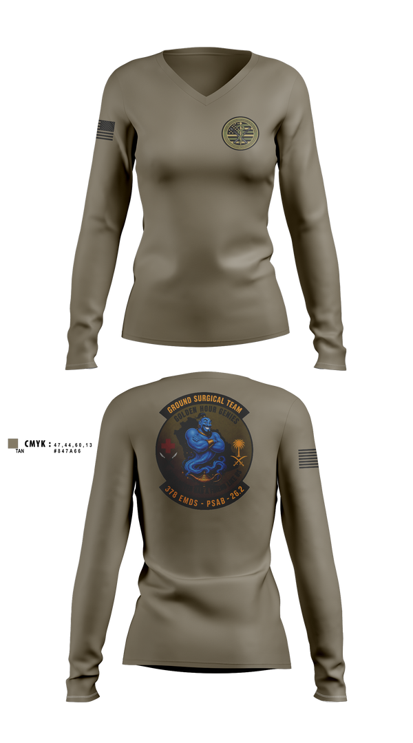 Womens Long Sleeve Vneck Shirt, 111th Ground Surgical Team, Air Force, Teamtime, Team time, sublimation, custom sports apparel, team uniforms, spirit wear, spiritwear, sports uniforms, custom shirts, team store, custom team store, fundraiser sports, apparel fundraiser