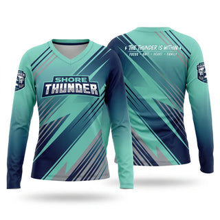 Womens Long Sleeve Vneck Shirt, Shore ThunderWicked Woman Welding, Softball, Teamtime, Team time, sublimation, custom sports apparel, team uniforms, spirit wear, spiritwear, sports uniforms, custom shirts, team store, custom team store, fundraiser sports, apparel fundraiser