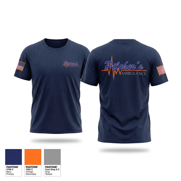 Old School Cotton Feel Shirt, Pilchers Ambulance Service, EMS/EMT, Teamtime, Team time, sublimation, custom sports apparel, team uniforms, spirit wear, spiritwear, sports uniforms, custom shirts, team store, custom team store, fundraiser sports, apparel fundraiser