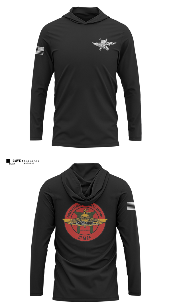 Long Sleeve Performance Shirt with hood, 3rd Reconnaissance Battalion, Force Co, Marines, Teamtime, Team time, sublimation, custom sports apparel, team uniforms, spirit wear, spiritwear, sports uniforms, custom shirts, team store, custom team store, fundraiser sports, apparel fundraiser
