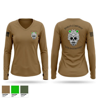 Womens Long Sleeve Vneck Shirt, 451 B Co Los Bastardos, Army, Teamtime, Team time, sublimation, custom sports apparel, team uniforms, spirit wear, spiritwear, sports uniforms, custom shirts, team store, custom team store, fundraiser sports, apparel fundraiser