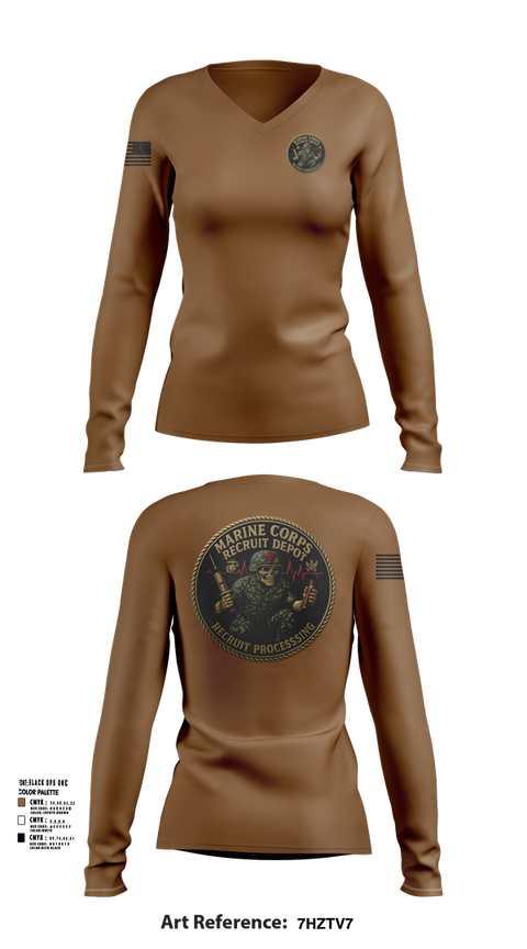 Womens Long Sleeve Vneck Shirt, Recruit Processing, , Teamtime, Team time, sublimation, custom sports apparel, team uniforms, spirit wear, spiritwear, sports uniforms, custom shirts, team store, custom team store, fundraiser sports, apparel fundraiser