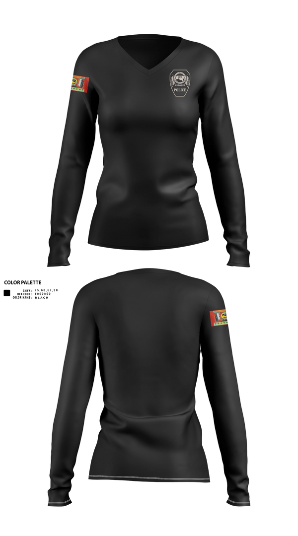 Womens Long Sleeve Vneck Shirt, Colville Tribal Police, Police, Teamtime, Team time, sublimation, custom sports apparel, team uniforms, spirit wear, spiritwear, sports uniforms, custom shirts, team store, custom team store, fundraiser sports, apparel fundraiser