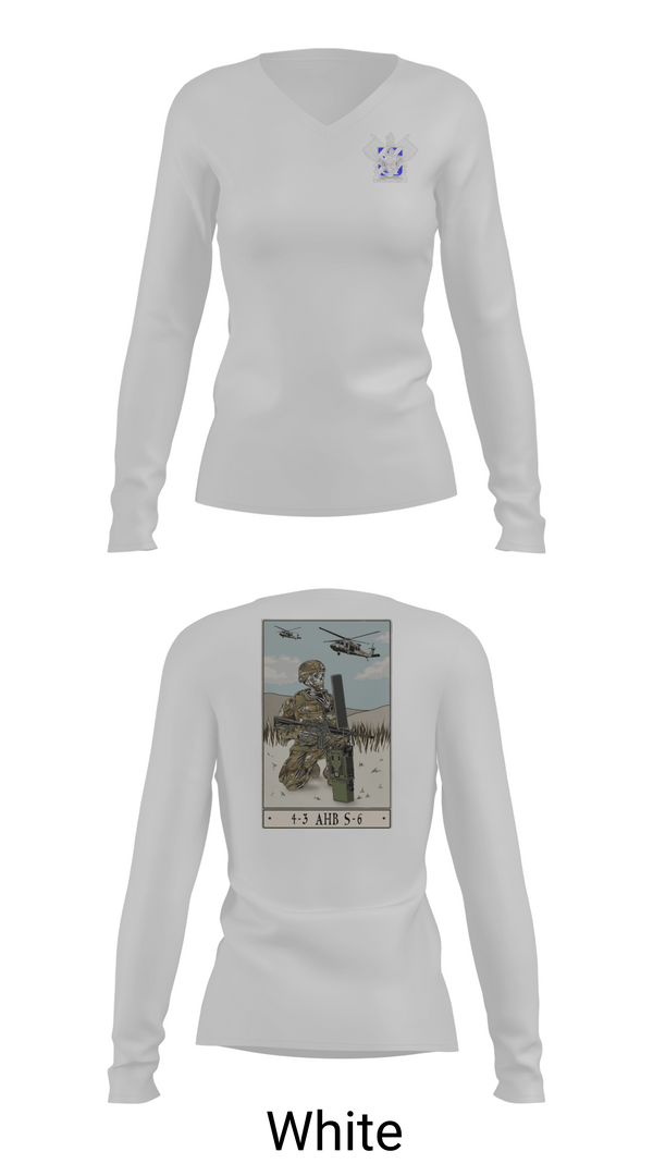 Womens Long Sleeve Vneck Shirt, 4-3 HHC, Army, Teamtime, Team time, sublimation, custom sports apparel, team uniforms, spirit wear, spiritwear, sports uniforms, custom shirts, team store, custom team store, fundraiser sports, apparel fundraiser