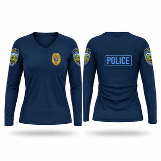 Womens Long Sleeve Vneck Shirt, Nutter Fort Police Department, Police, Teamtime, Team time, sublimation, custom sports apparel, team uniforms, spirit wear, spiritwear, sports uniforms, custom shirts, team store, custom team store, fundraiser sports, apparel fundraiser