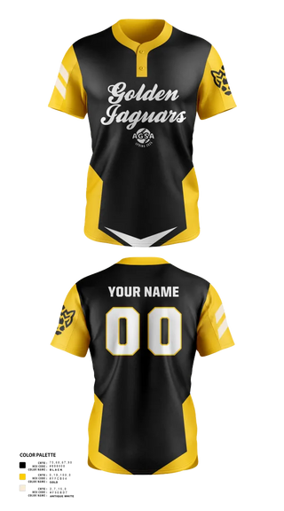 Two Button Softball Jersey, Golden Jaguars Softball, Softball, Teamtime, Team time, sublimation, custom sports apparel, team uniforms, spirit wear, spiritwear, sports uniforms, custom shirts, team store, custom team store, fundraiser sports, apparel fundraiser