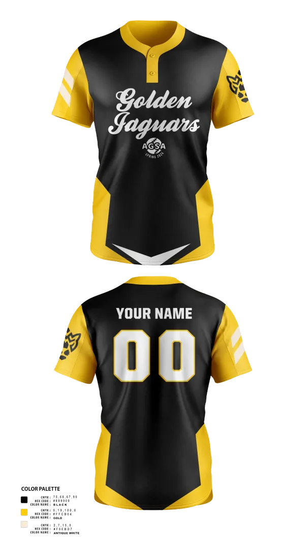Two Button Softball Jersey, Golden Jaguars Softball, Softball, Teamtime, Team time, sublimation, custom sports apparel, team uniforms, spirit wear, spiritwear, sports uniforms, custom shirts, team store, custom team store, fundraiser sports, apparel fundraiser