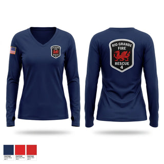 Womens Long Sleeve Vneck Shirt, Rio Grande Fire Department, Fire Department, Teamtime, Team time, sublimation, custom sports apparel, team uniforms, spirit wear, spiritwear, sports uniforms, custom shirts, team store, custom team store, fundraiser sports, apparel fundraiser