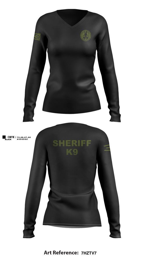Womens Long Sleeve Vneck Shirt, Franklin County Sheriff Office K9, Police, Teamtime, Team time, sublimation, custom sports apparel, team uniforms, spirit wear, spiritwear, sports uniforms, custom shirts, team store, custom team store, fundraiser sports, apparel fundraiser