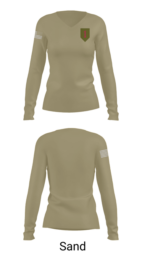 Womens Long Sleeve Vneck Shirt, 1st Infantry Division, Army, Teamtime, Team time, sublimation, custom sports apparel, team uniforms, spirit wear, spiritwear, sports uniforms, custom shirts, team store, custom team store, fundraiser sports, apparel fundraiser