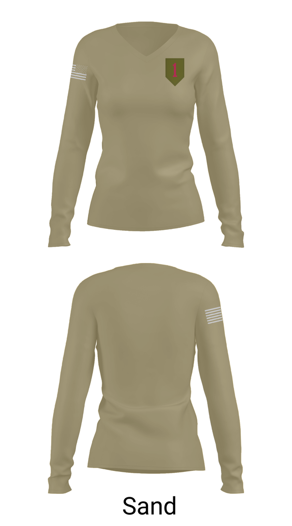 Womens Long Sleeve Vneck Shirt, 1st Infantry Division, Army, Teamtime, Team time, sublimation, custom sports apparel, team uniforms, spirit wear, spiritwear, sports uniforms, custom shirts, team store, custom team store, fundraiser sports, apparel fundraiser