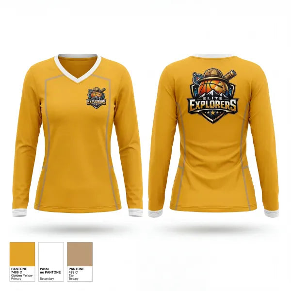 Womens Long Sleeve Vneck Shirt, Elite Explorers, Men's Basketball, Teamtime, Team time, sublimation, custom sports apparel, team uniforms, spirit wear, spiritwear, sports uniforms, custom shirts, team store, custom team store, fundraiser sports, apparel fundraiser