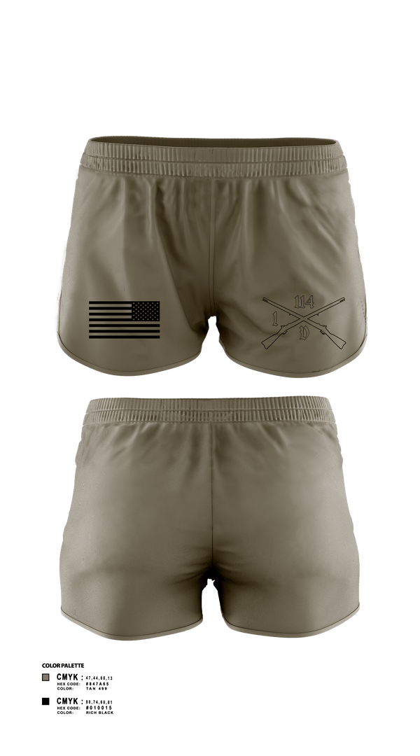 Women's Shorts, Delta company 114, Army, Teamtime, Team time, sublimation, custom sports apparel, team uniforms, spirit wear, spiritwear, sports uniforms, custom shirts, team store, custom team store, fundraiser sports, apparel fundraiser