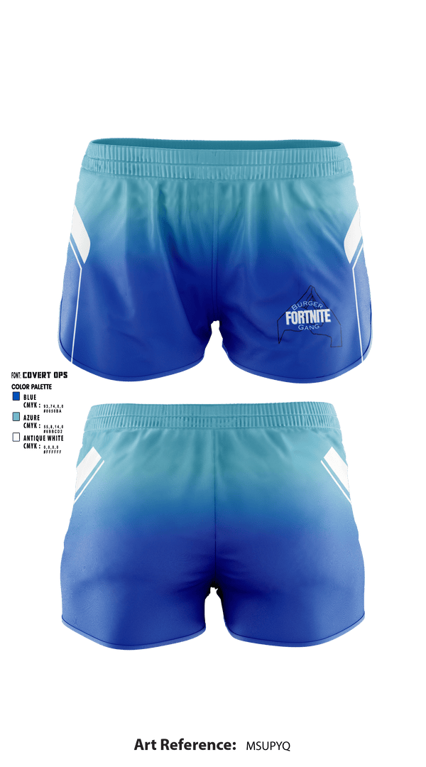 Women's Shorts, Fortnite Burger Gang, E-Sports, Teamtime, Team time, sublimation, custom sports apparel, team uniforms, spirit wear, spiritwear, sports uniforms, custom shirts, team store, custom team store, fundraiser sports, apparel fundraiser