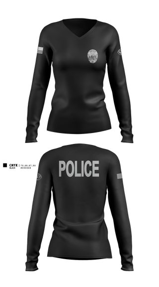 Women's Long Sleeve Vneck Shirt, Desert Hot Springs Police Department, Police, Teamtime, Team time, sublimation, custom sports apparel, team uniforms, spirit wear, spiritwear, sports uniforms, custom shirts, team store, custom team store, fundraiser sports, apparel fundraiser