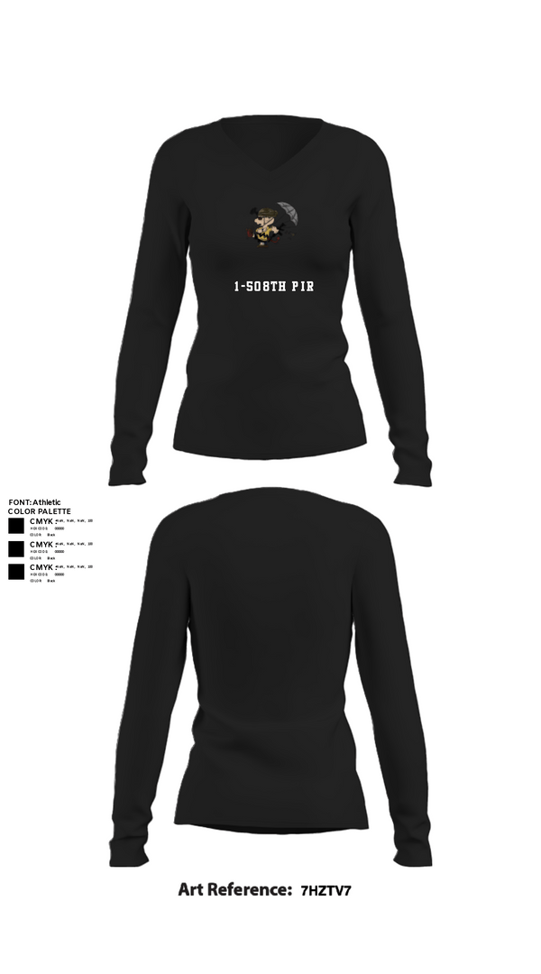 Women's Long Sleeve Vneck Shirt, 1-508th PIR, Army, Teamtime, Team time, sublimation, custom sports apparel, team uniforms, spirit wear, spiritwear, sports uniforms, custom shirts, team store, custom team store, fundraiser sports, apparel fundraiser