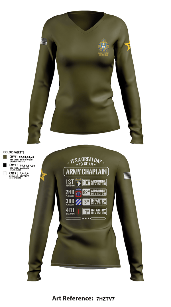 Women's Long Sleeve Vneck Shirt, CHBOLC 24-002, Army, Teamtime, Team time, sublimation, custom sports apparel, team uniforms, spirit wear, spiritwear, sports uniforms, custom shirts, team store, custom team store, fundraiser sports, apparel fundraiser