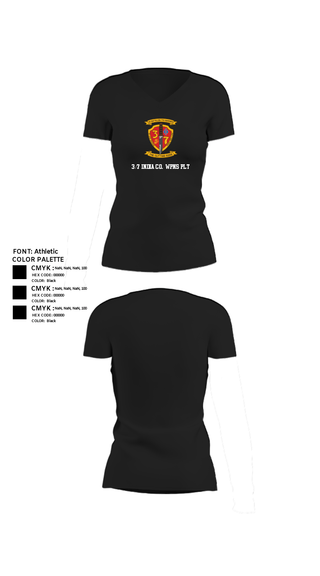 Women's Short Sleeve Vneck Shirt, 3/7 India Co. Wpns Plt, Marines, Teamtime, Team time, sublimation, custom sports apparel, team uniforms, spirit wear, spiritwear, sports uniforms, custom shirts, team store, custom team store, fundraiser sports, apparel fundraiser