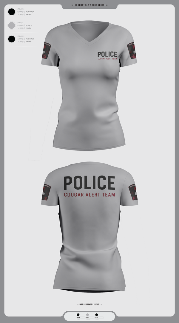 Womens Short Sleeve Vneck Shirt, Cougar Alert Team 1, Police, Teamtime, Team time, sublimation, custom sports apparel, team uniforms, spirit wear, spiritwear, sports uniforms, custom shirts, team store, custom team store, fundraiser sports, apparel fundraiser