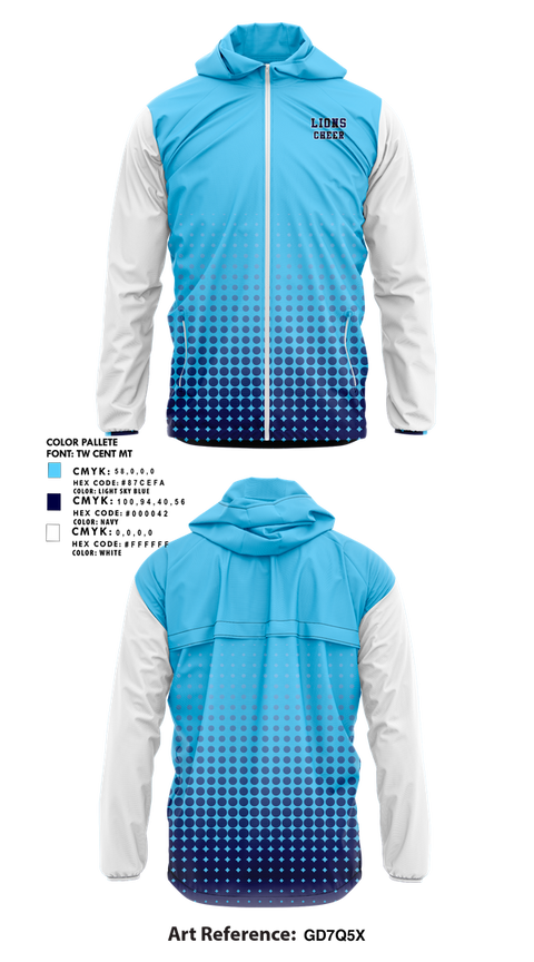 Windbreaker, Lions, Cheer, Teamtime, Team time, sublimation, custom sports apparel, team uniforms, spirit wear, spiritwear, sports uniforms, custom shirts, team store, custom team store, fundraiser sports, apparel fundraiser
