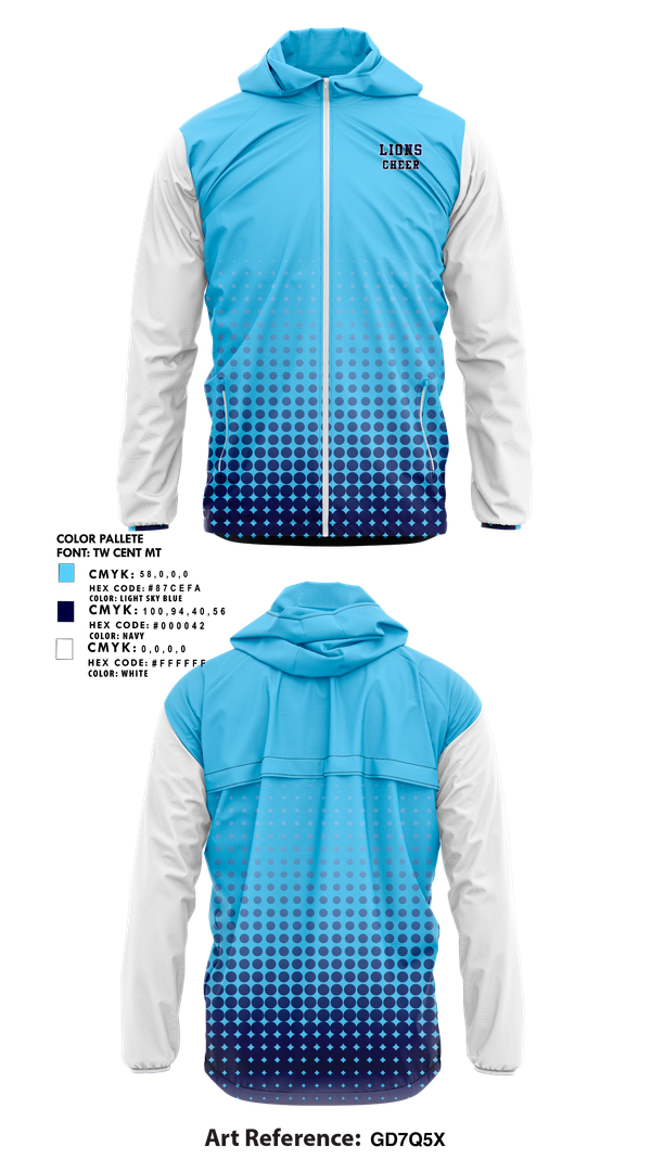 Windbreaker, Lions, Cheer, Teamtime, Team time, sublimation, custom sports apparel, team uniforms, spirit wear, spiritwear, sports uniforms, custom shirts, team store, custom team store, fundraiser sports, apparel fundraiser