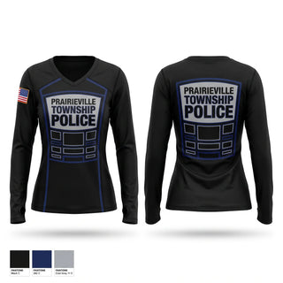 Womens Long Sleeve Vneck Shirt, Prairieville Township police, Police, Teamtime, Team time, sublimation, custom sports apparel, team uniforms, spirit wear, spiritwear, sports uniforms, custom shirts, team store, custom team store, fundraiser sports, apparel fundraiser