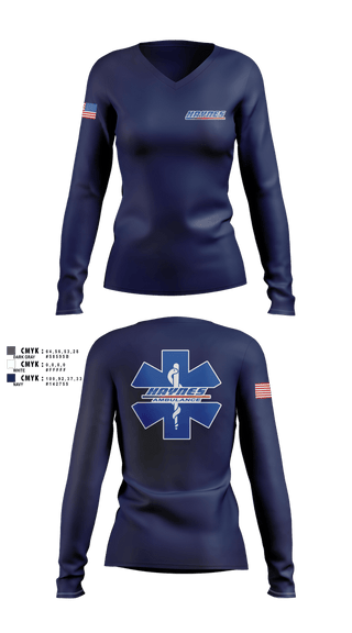 Womens Long Sleeve Vneck Shirt, Haynes EMS, EMS/EMT, Teamtime, Team time, sublimation, custom sports apparel, team uniforms, spirit wear, spiritwear, sports uniforms, custom shirts, team store, custom team store, fundraiser sports, apparel fundraiser