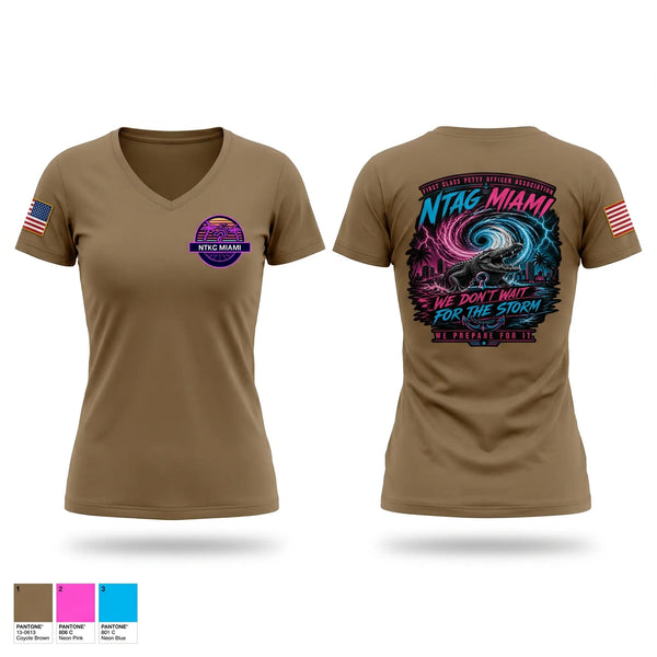 Womens Short Sleeve Vneck Shirt, NTAG MIAMI FCPOA, Navy, Teamtime, Team time, sublimation, custom sports apparel, team uniforms, spirit wear, spiritwear, sports uniforms, custom shirts, team store, custom team store, fundraiser sports, apparel fundraiser