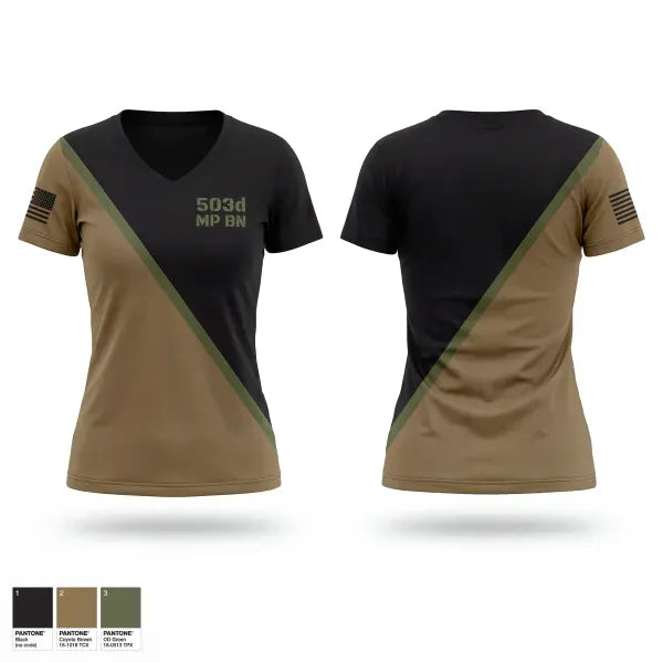 Womens Short Sleeve Vneck Shirt, 503d MP BN, Army, Teamtime, Team time, sublimation, custom sports apparel, team uniforms, spirit wear, spiritwear, sports uniforms, custom shirts, team store, custom team store, fundraiser sports, apparel fundraiser