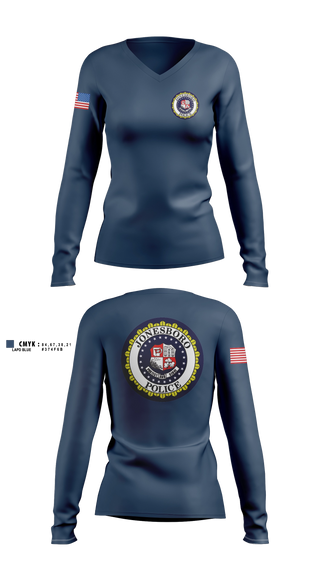 Womens Long Sleeve Vneck Shirt, Jonesboro Police Department, Police, Teamtime, Team time, sublimation, custom sports apparel, team uniforms, spirit wear, spiritwear, sports uniforms, custom shirts, team store, custom team store, fundraiser sports, apparel fundraiser