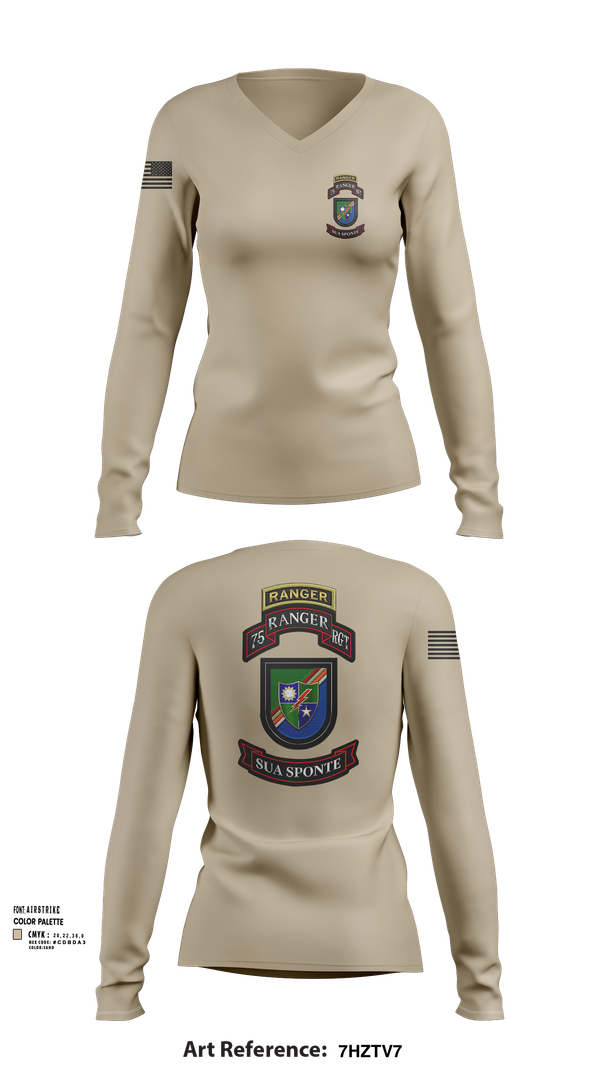 Womens Long Sleeve Vneck Shirt, 3rd/75th Ranger Regiment, , Teamtime, Team time, sublimation, custom sports apparel, team uniforms, spirit wear, spiritwear, sports uniforms, custom shirts, team store, custom team store, fundraiser sports, apparel fundraiser