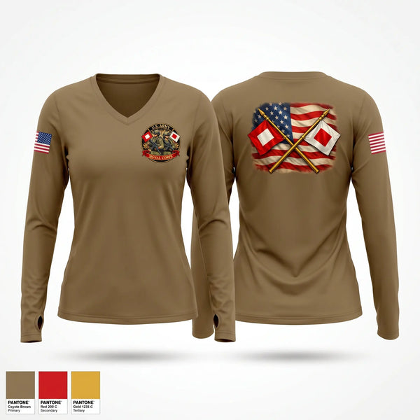 Womens Long Sleeve Vneck Shirt, 163 S6, Army, Teamtime, Team time, sublimation, custom sports apparel, team uniforms, spirit wear, spiritwear, sports uniforms, custom shirts, team store, custom team store, fundraiser sports, apparel fundraiser
