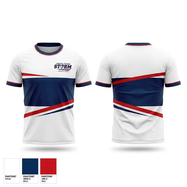 Soft Poly Tee Cotton Like Feel, SOUTH TEXAS STORM, Track & Field, Teamtime, Team time, sublimation, custom sports apparel, team uniforms, spirit wear, spiritwear, sports uniforms, custom shirts, team store, custom team store, fundraiser sports, apparel fundraiser