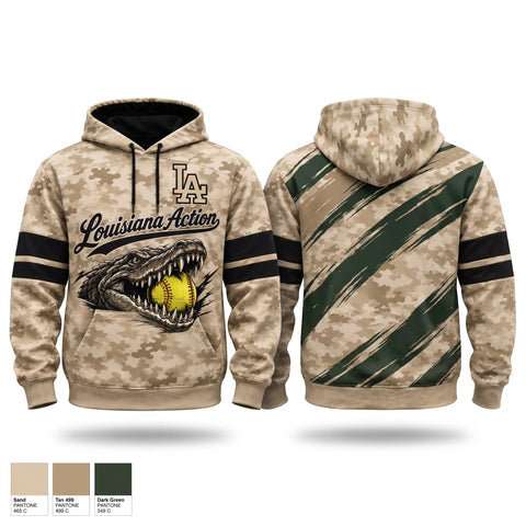Hoodie, Louisiana Action, Softball, Teamtime, Team time, sublimation, custom sports apparel, team uniforms, spirit wear, spiritwear, sports uniforms, custom shirts, team store, custom team store, fundraiser sports, apparel fundraiser