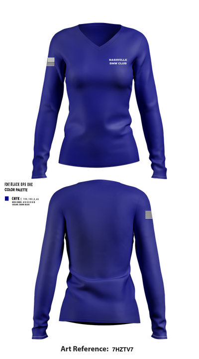 BMW Club of Nashville 77939303 Women's Long Sleeve V-neck Shirt - 100